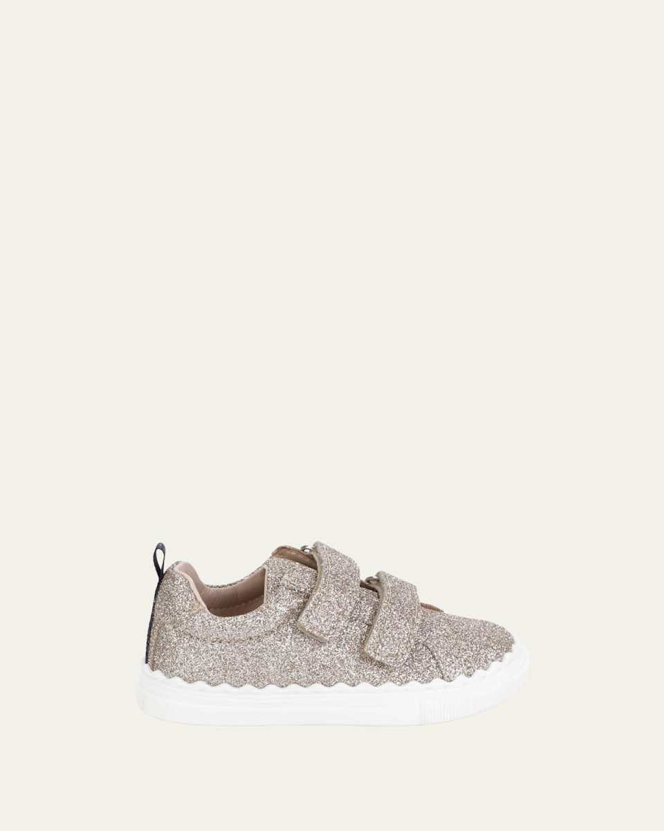 Girl's Grip Strap Glittery Calf Leather Sneakers, Size Baby/Toddler